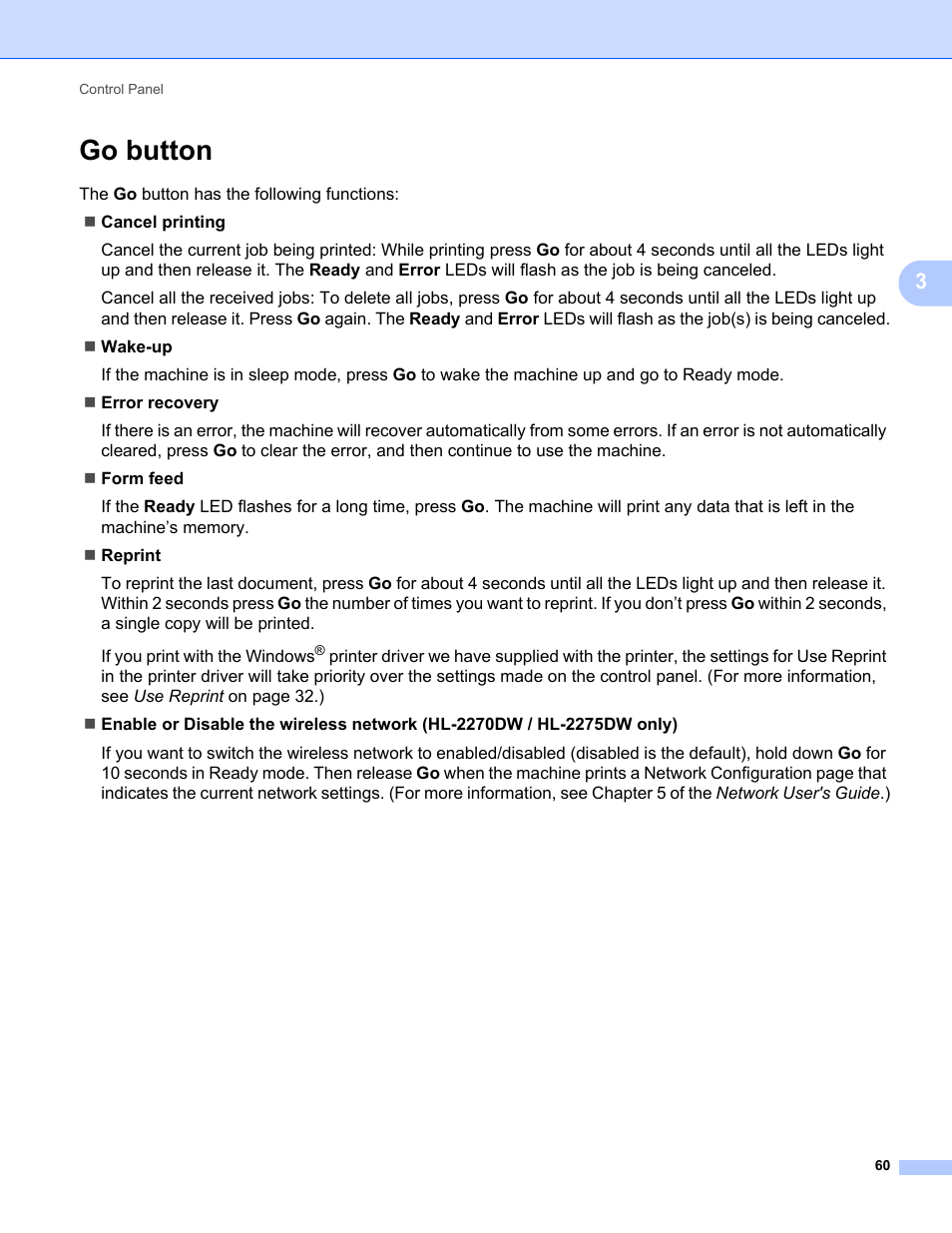 Go button | Brother HL 2270DW User Manual | Page 64 / 150