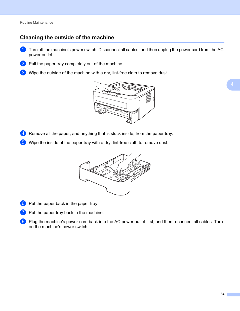 Cleaning the outside of the machine | Brother HL 2270DW User Manual | Page 88 / 150