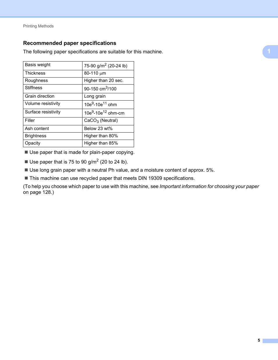 Recommended paper specifications | Brother HL 2270DW User Manual | Page 9 / 150