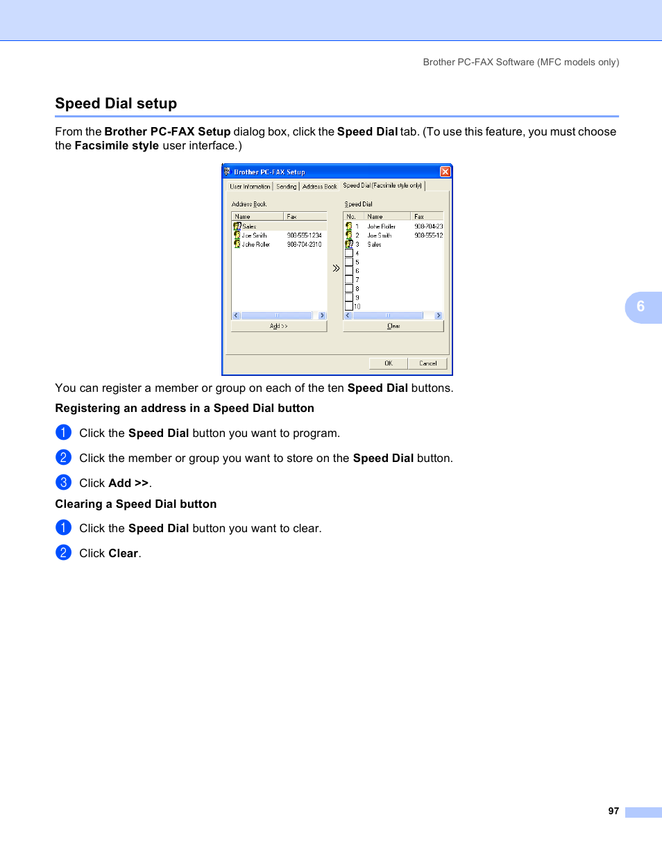 Speed dial setup, 6speed dial setup | Brother MFC-230C User Manual | Page 103 / 168