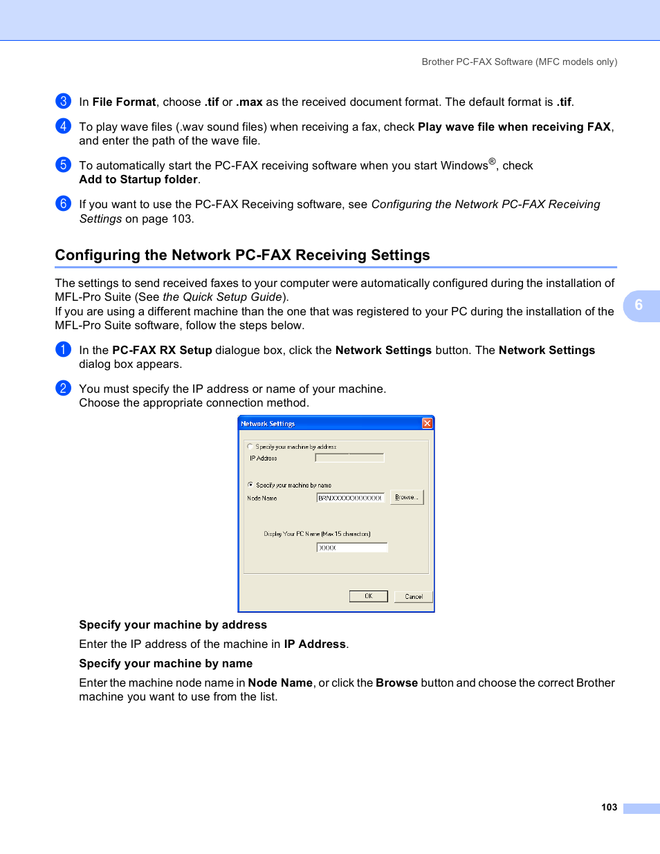 Configuring the network pc-fax receiving settings | Brother MFC-230C User Manual | Page 109 / 168