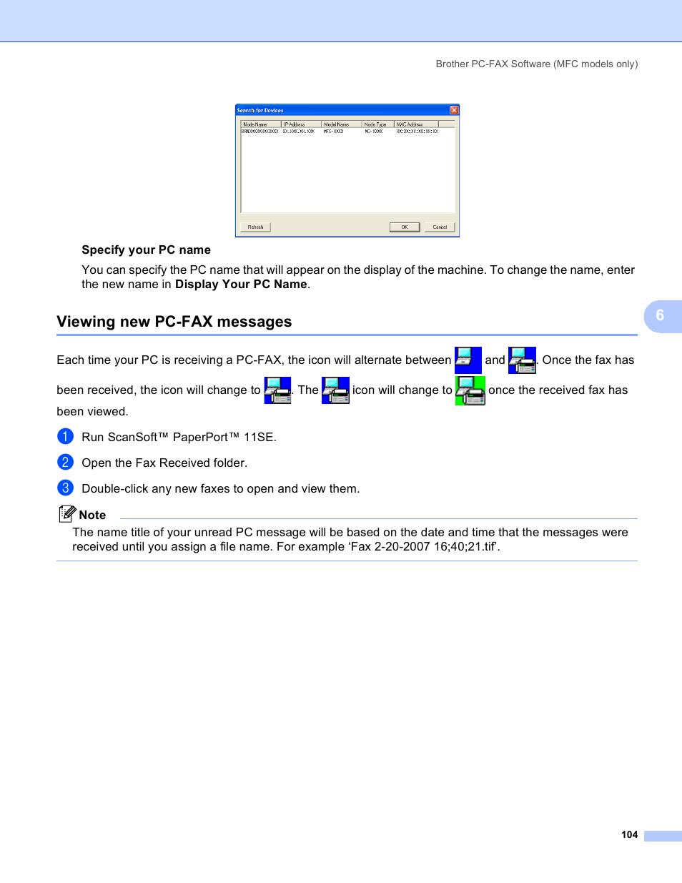 Viewing new pc-fax messages | Brother MFC-230C User Manual | Page 110 / 168
