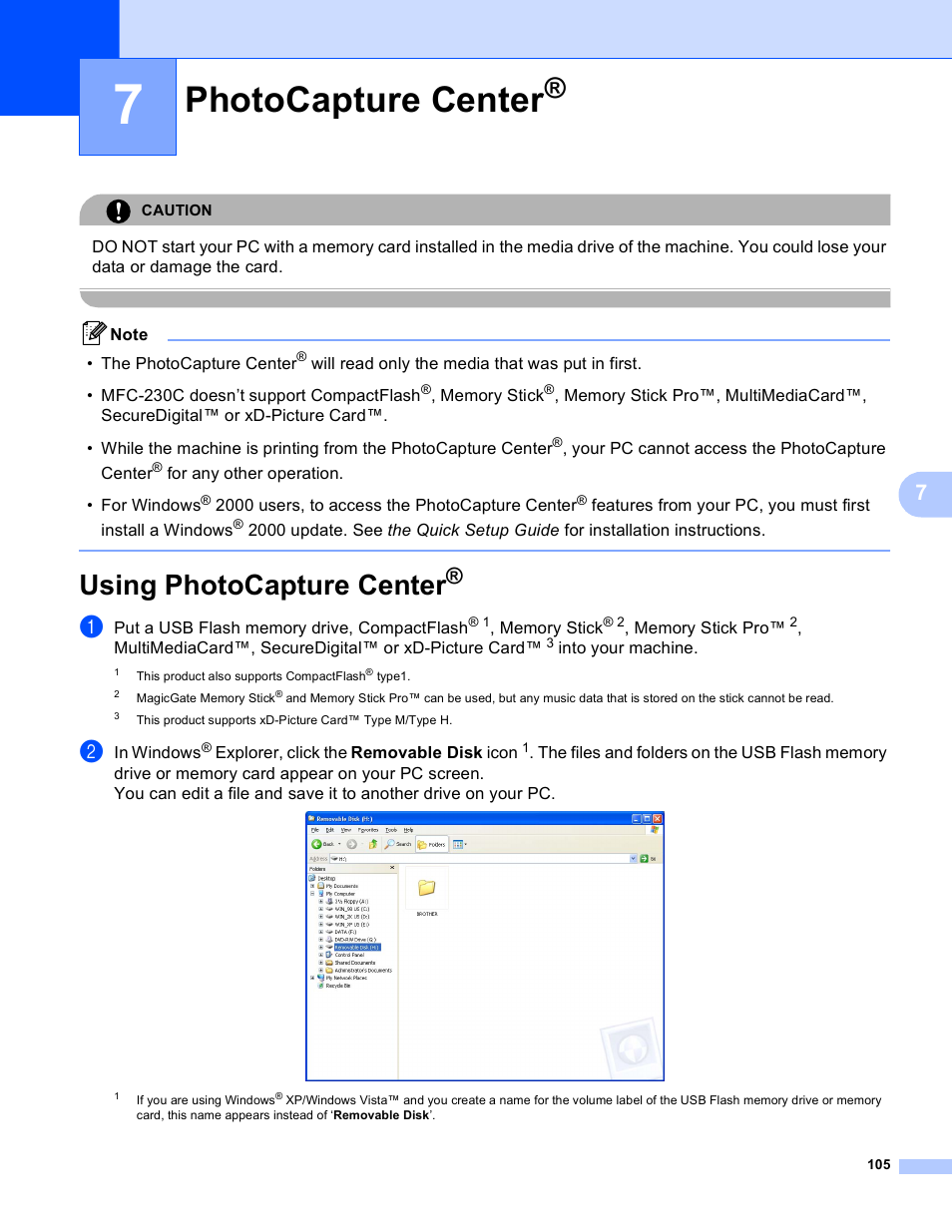 7 photocapture center, Using photocapture center, Photocapture center | Brother MFC-230C User Manual | Page 111 / 168