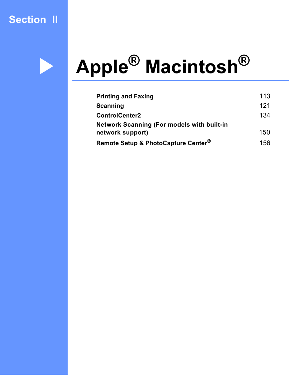 Apple® macintosh, Section ii apple, Macintosh | Apple | Brother MFC-230C User Manual | Page 118 / 168