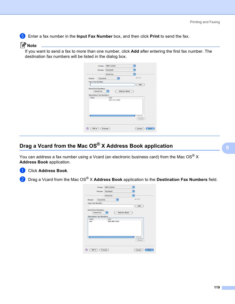 Drag a vcard from the mac os, X address book application | Brother MFC-230C User Manual | Page 125 / 168
