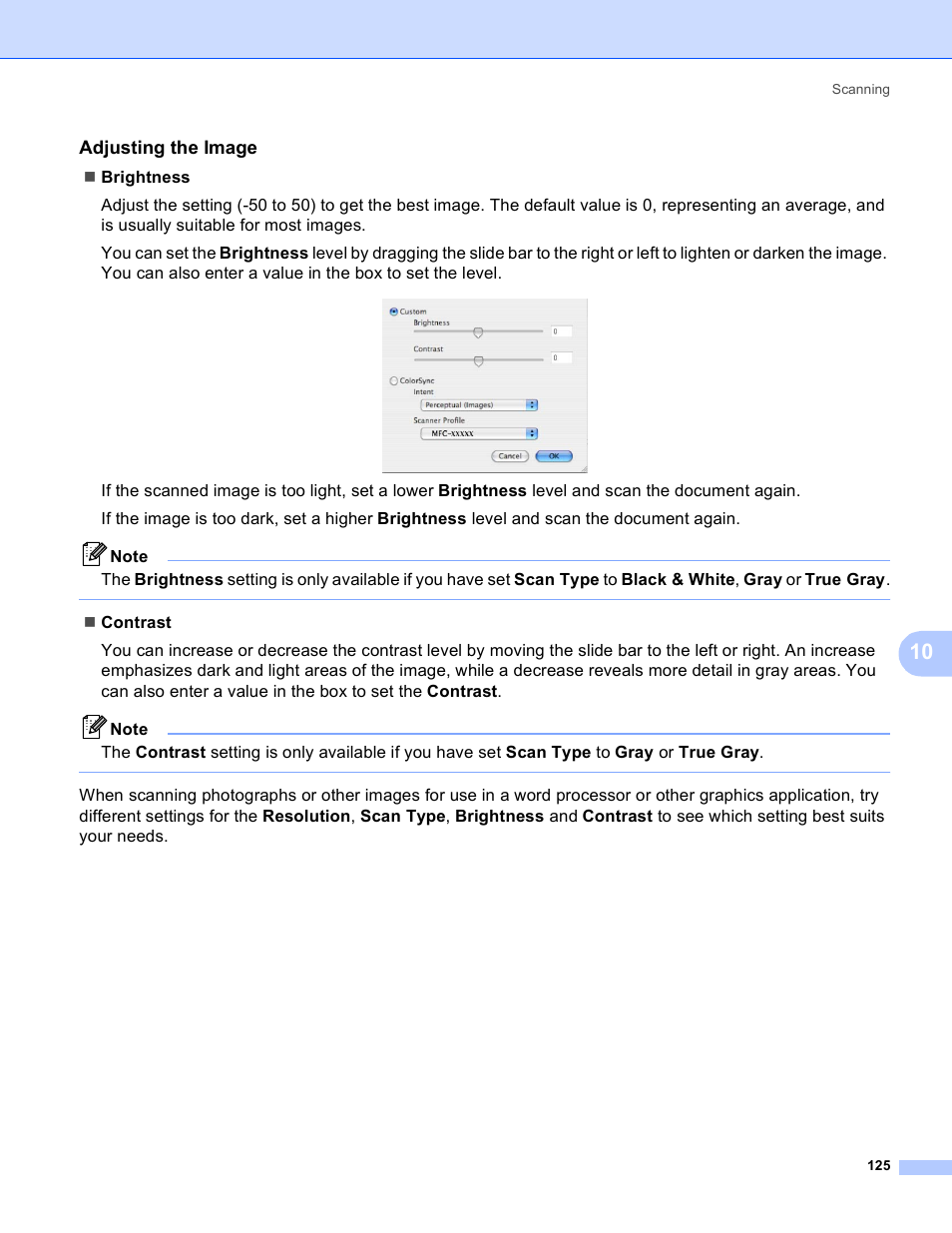 Adjusting the image | Brother MFC-230C User Manual | Page 131 / 168