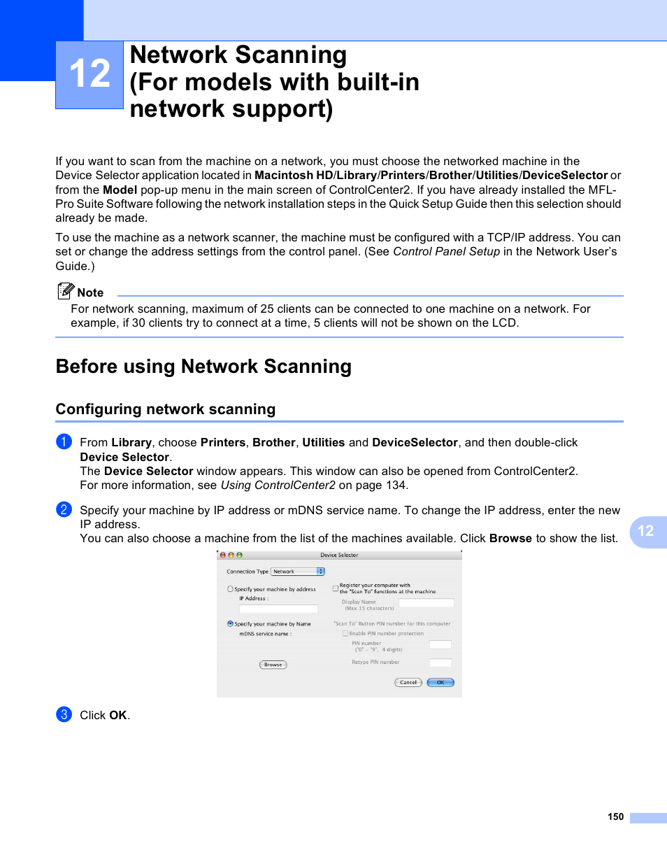 Before using network scanning, Configuring network scanning | Brother MFC-230C User Manual | Page 156 / 168