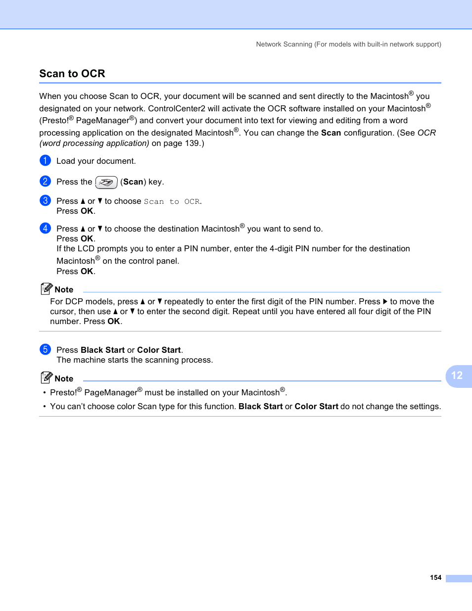 Scan to ocr, 12 scan to ocr | Brother MFC-230C User Manual | Page 160 / 168