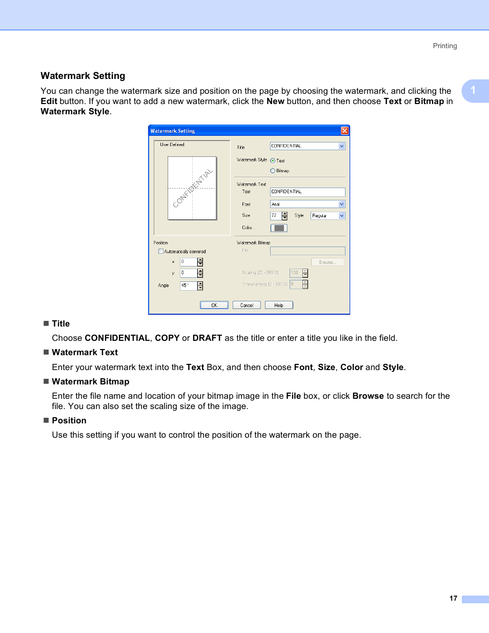 Watermark setting | Brother MFC-230C User Manual | Page 23 / 168