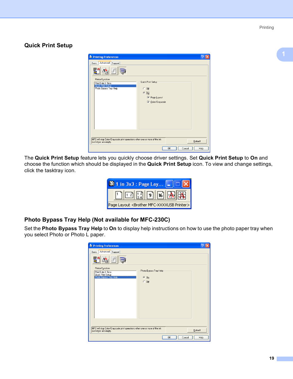 Quick print setup | Brother MFC-230C User Manual | Page 25 / 168