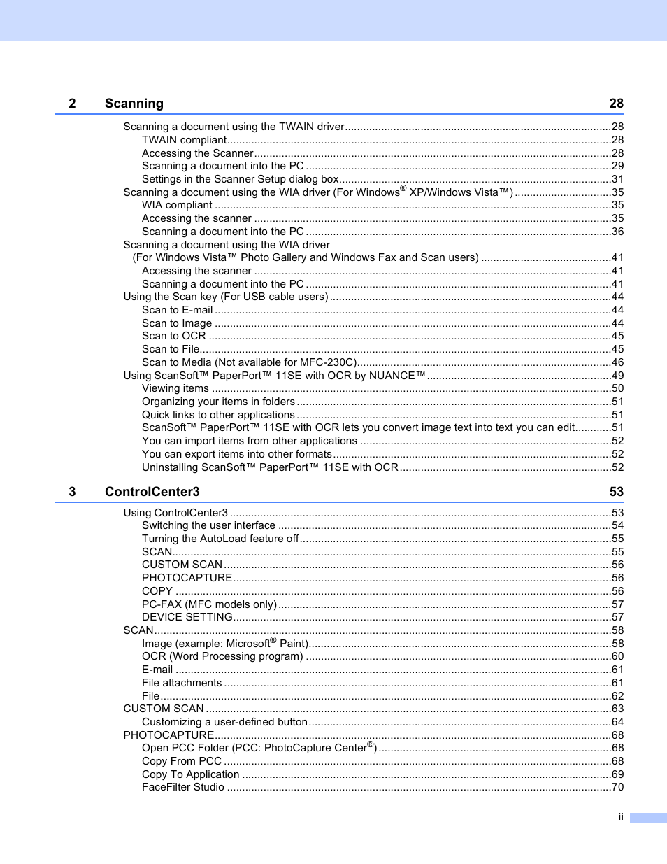 Brother MFC-230C User Manual | Page 3 / 168