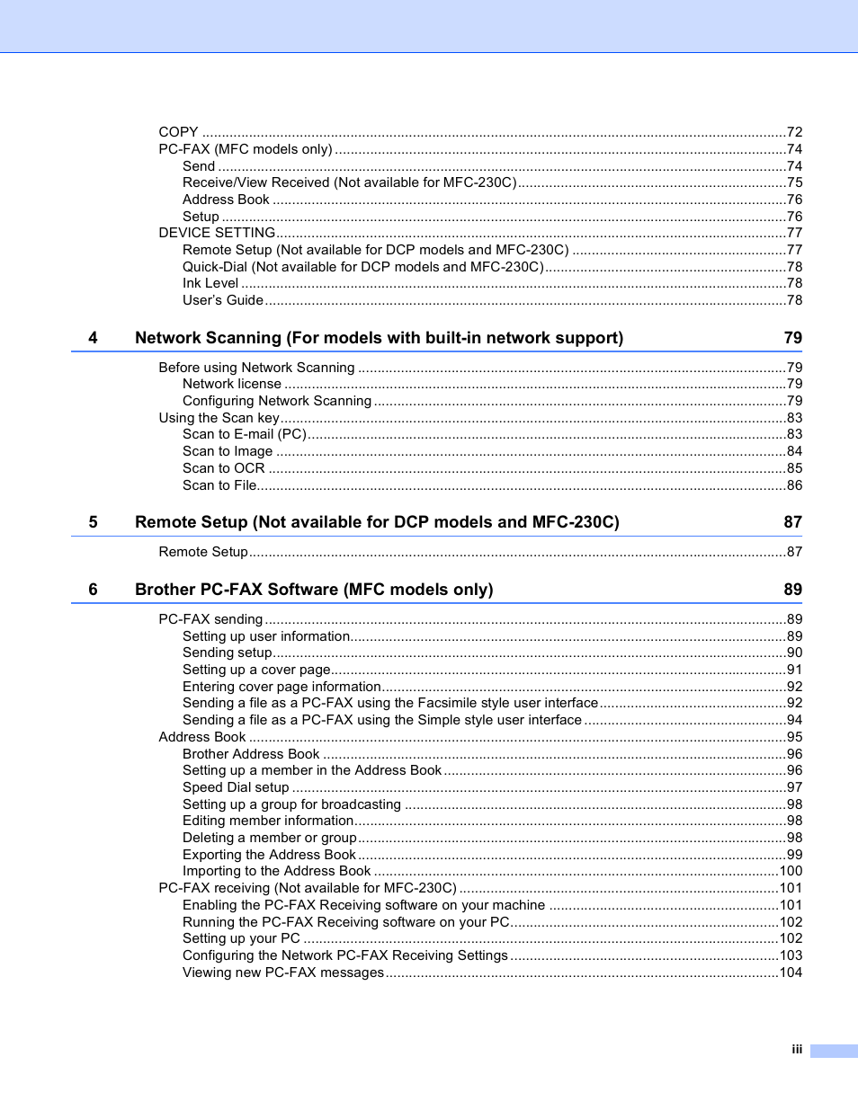 Brother MFC-230C User Manual | Page 4 / 168
