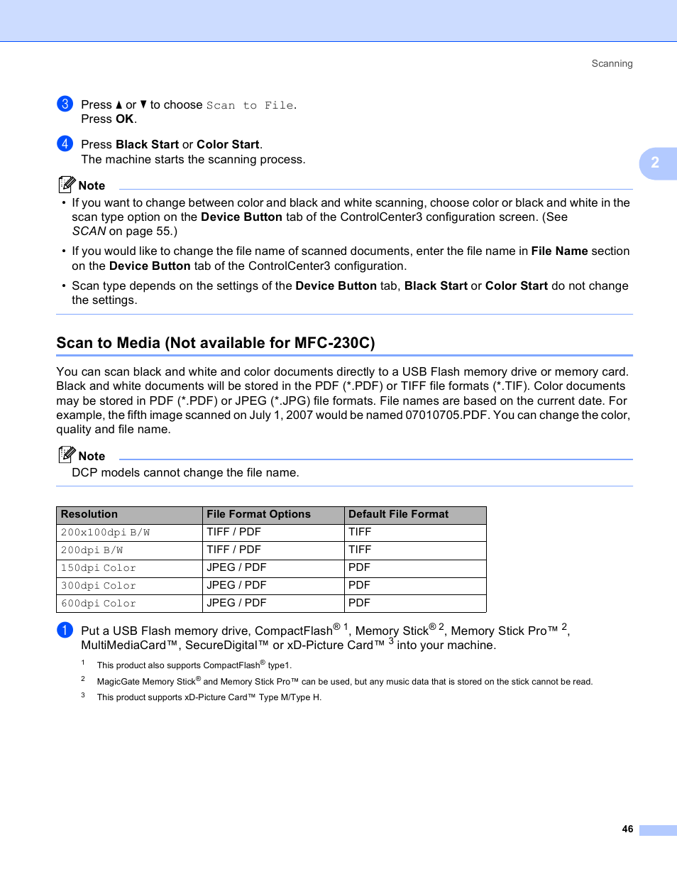 Scan to media (not available for mfc-230c) | Brother MFC-230C User Manual | Page 52 / 168