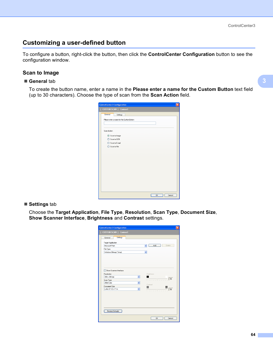 Customizing a user-defined button, Scan to image, 3customizing a user-defined button | Brother MFC-230C User Manual | Page 70 / 168