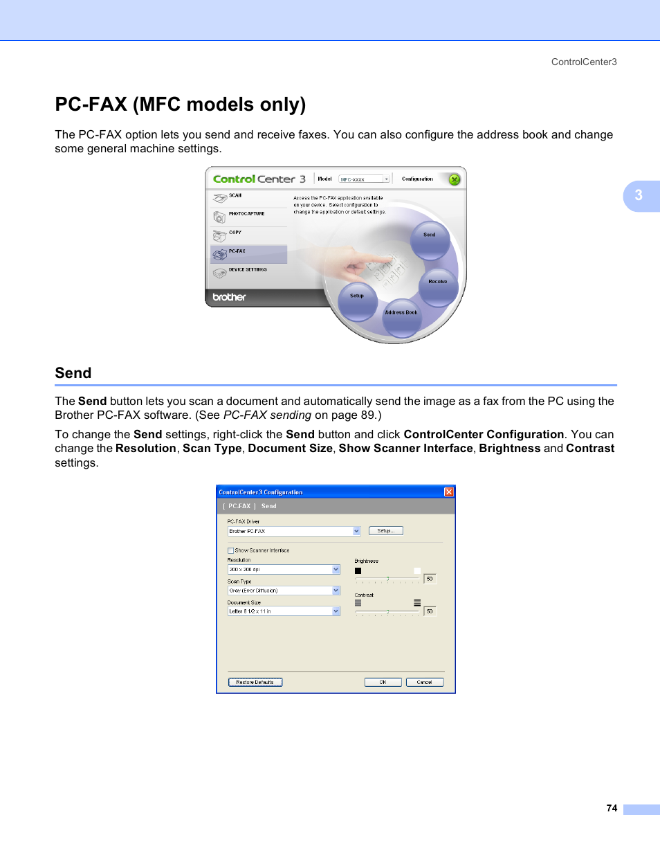 Pc-fax (mfc models only), Send | Brother MFC-230C User Manual | Page 80 / 168