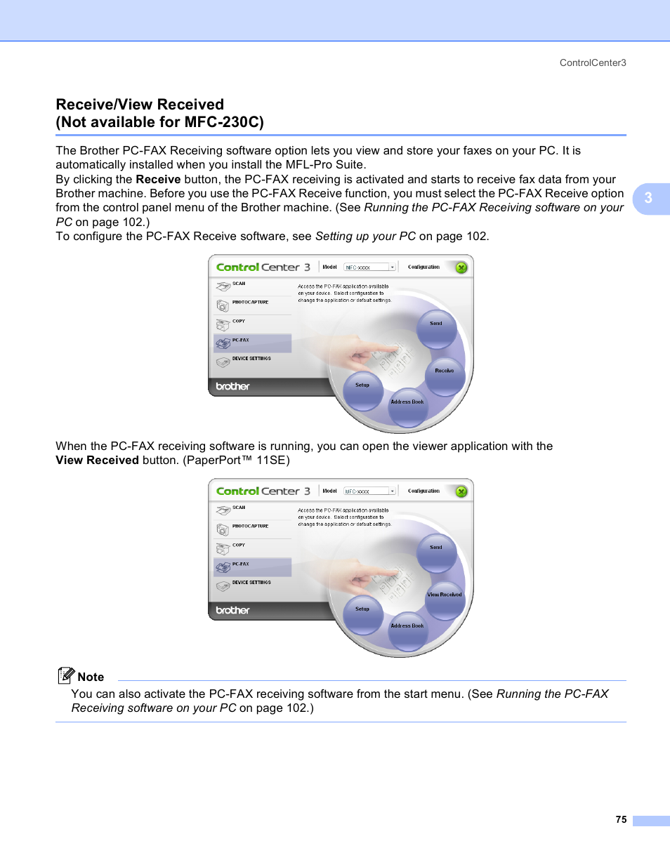 Receive/view received (not available for mfc-230c) | Brother MFC-230C User Manual | Page 81 / 168