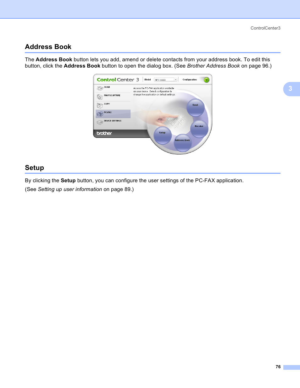 Address book, Setup, Address book setup | 3address book | Brother MFC-230C User Manual | Page 82 / 168