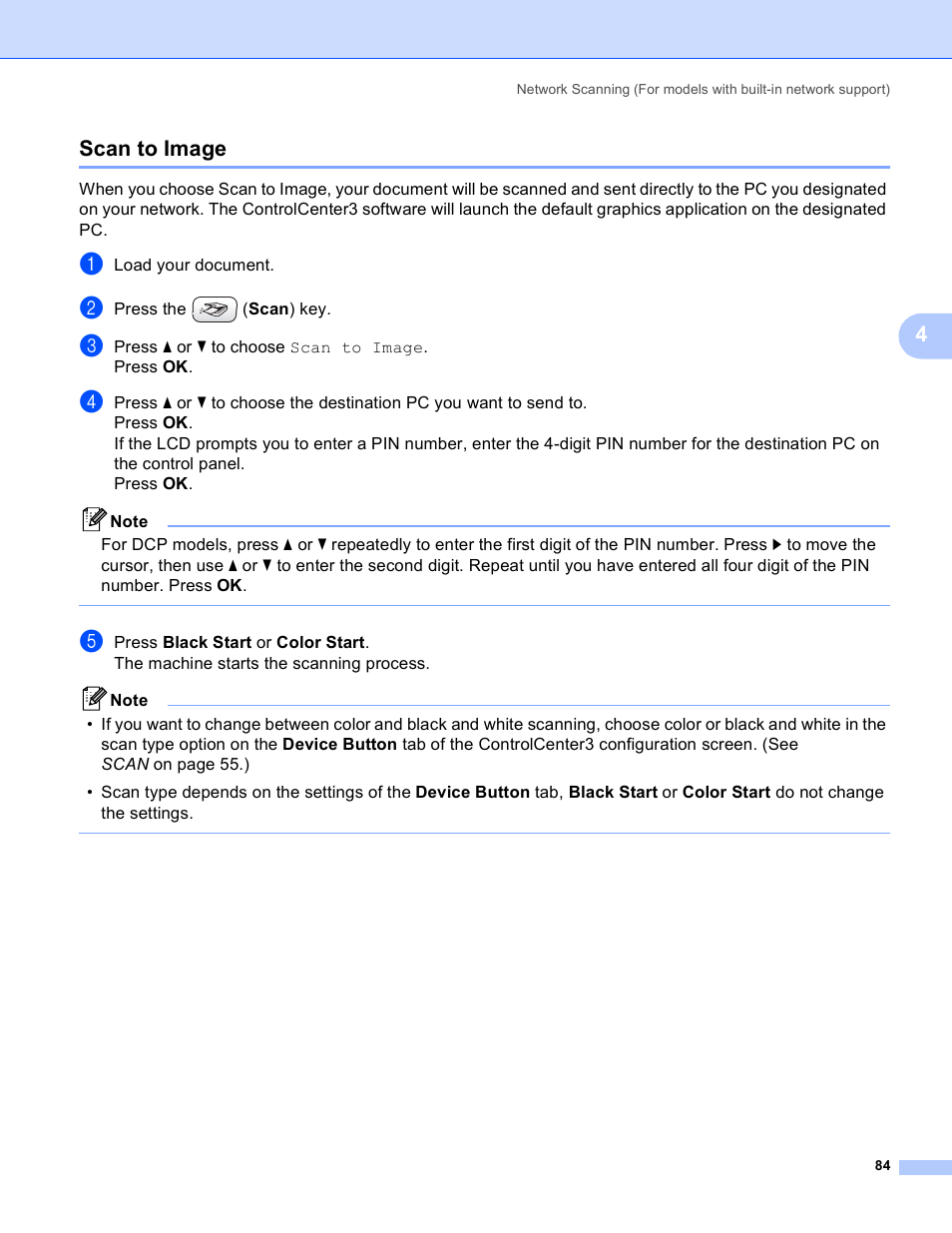 Scan to image, 4scan to image | Brother MFC-230C User Manual | Page 90 / 168
