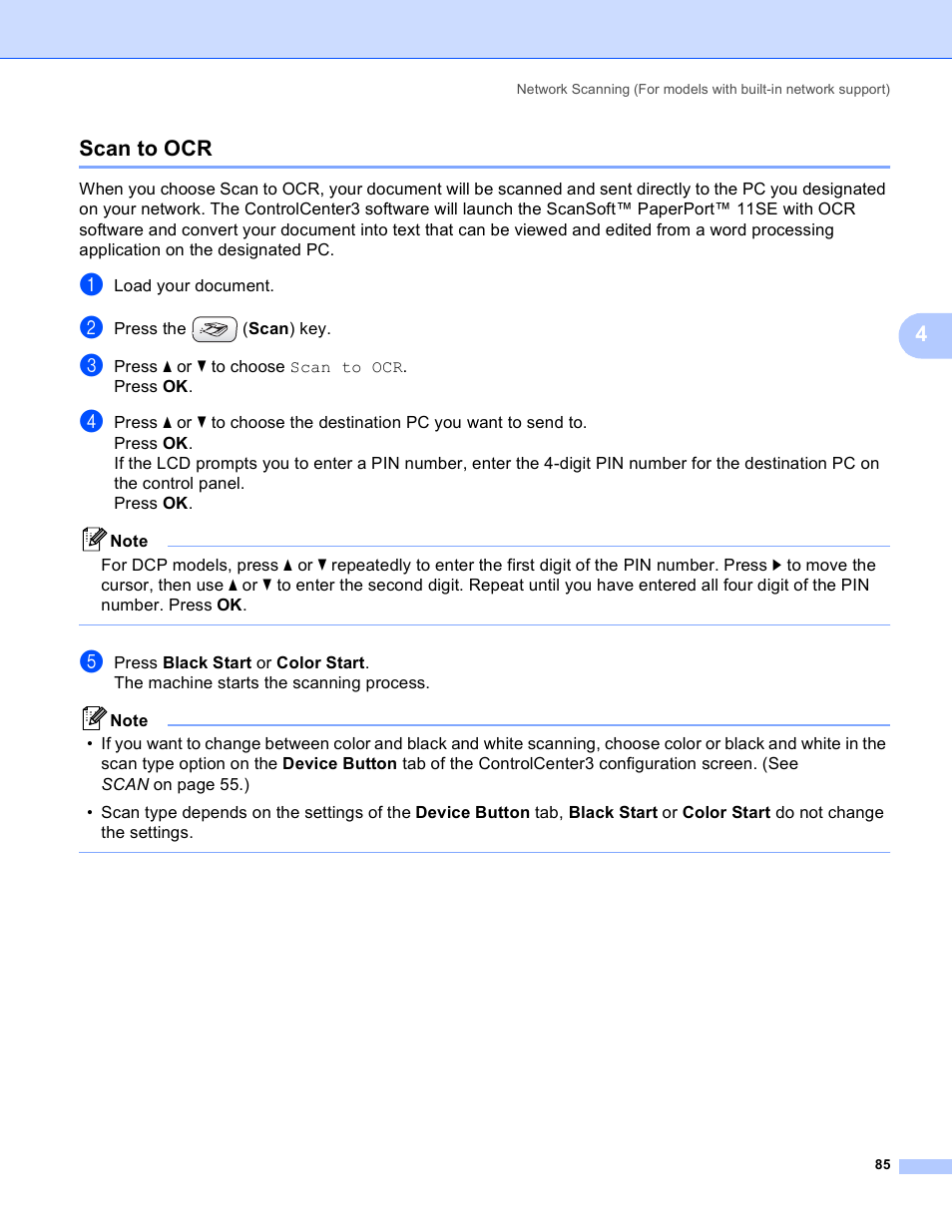 Scan to ocr, 4scan to ocr | Brother MFC-230C User Manual | Page 91 / 168