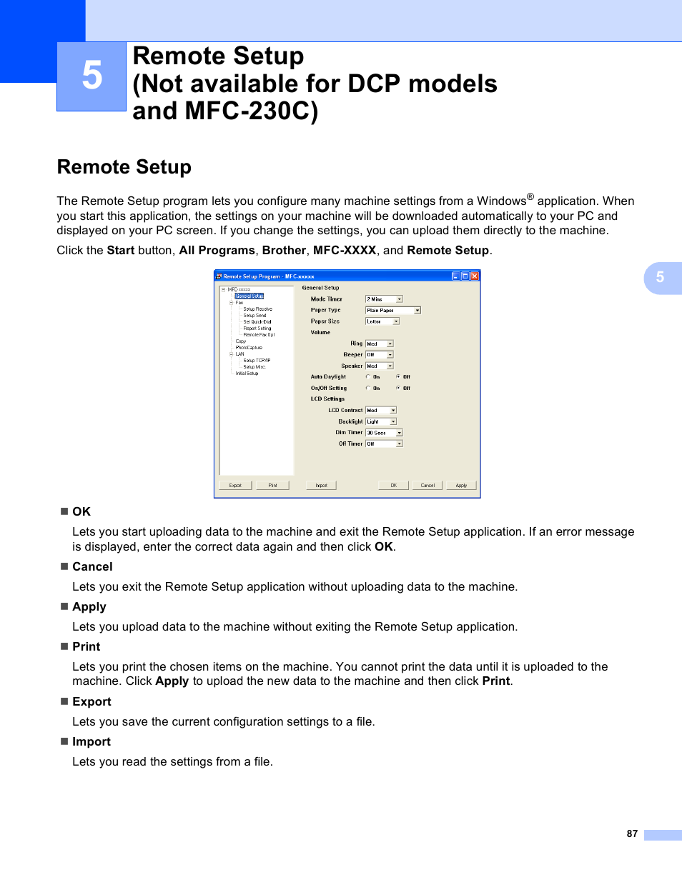 Remote setup | Brother MFC-230C User Manual | Page 93 / 168