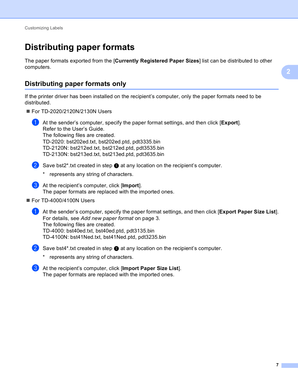 Distributing paper formats, Distributing paper formats only | Brother TD-2120N User Manual | Page 11 / 94