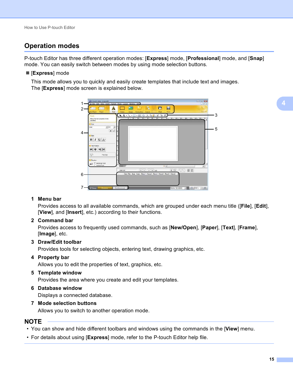 Operation modes, 4operation modes | Brother TD-2120N User Manual | Page 19 / 94