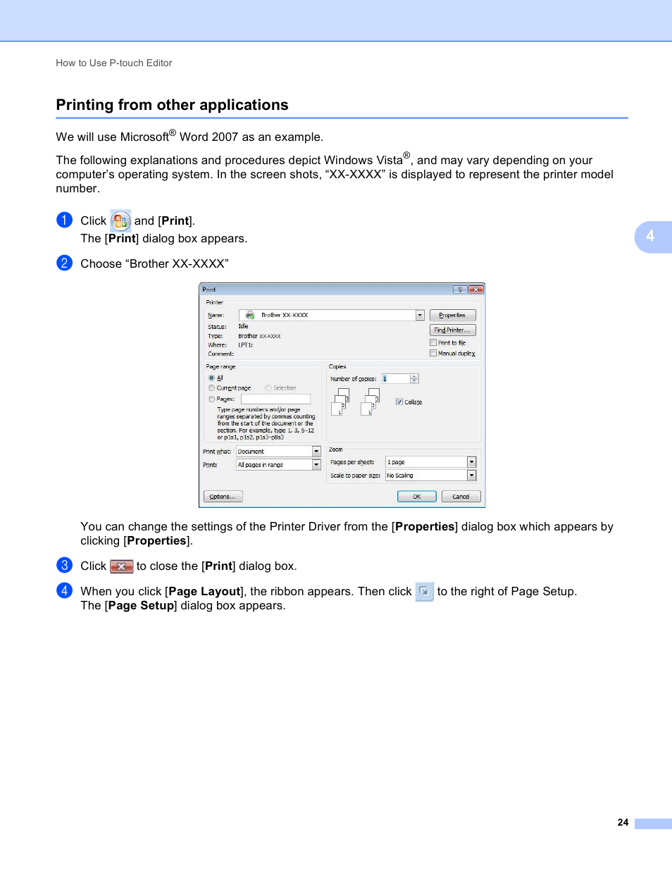 Printing from other applications, 4printing from other applications | Brother TD-2120N User Manual | Page 28 / 94