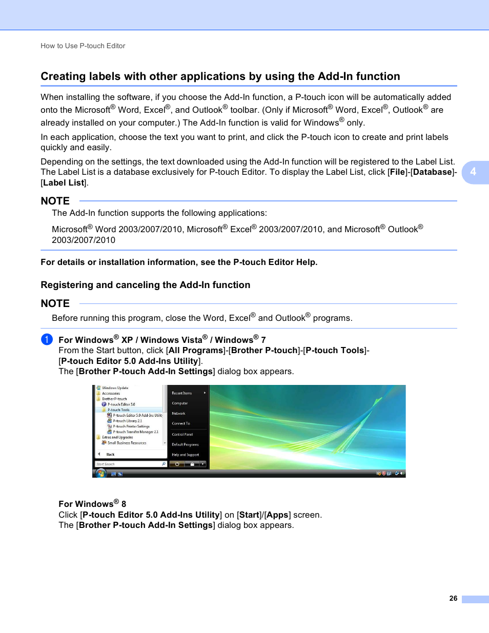 Registering and canceling the add-in function | Brother TD-2120N User Manual | Page 30 / 94