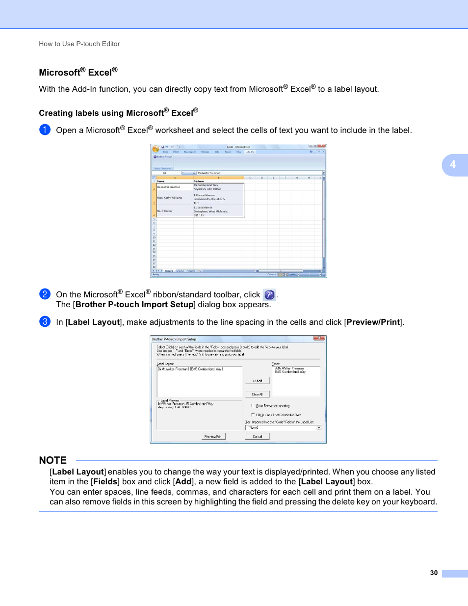 Microsoft® excel, Microsoft, Excel | Brother TD-2120N User Manual | Page 34 / 94