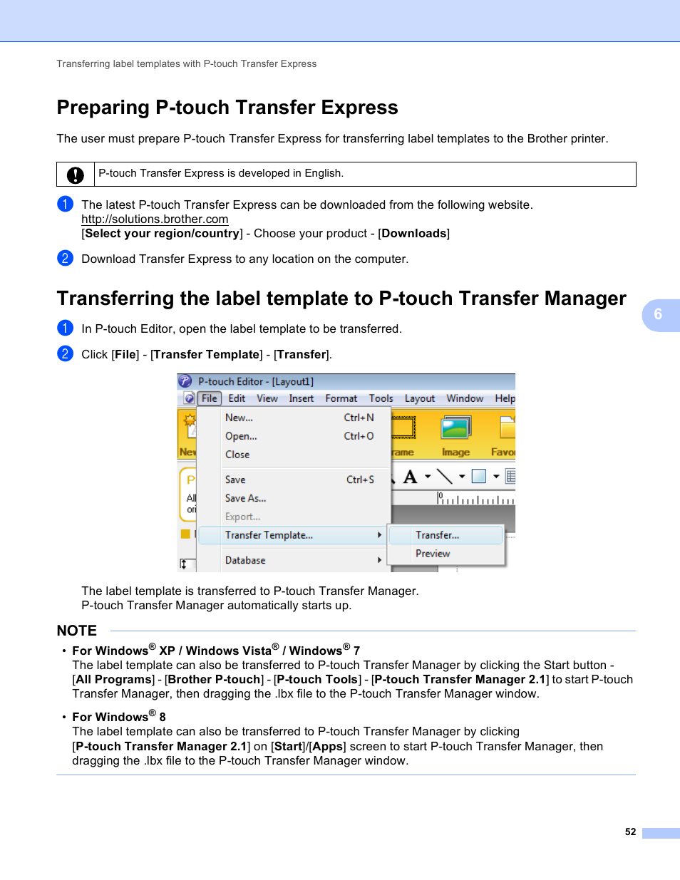 Preparing p-touch transfer express | Brother TD-2120N User Manual | Page 56 / 94