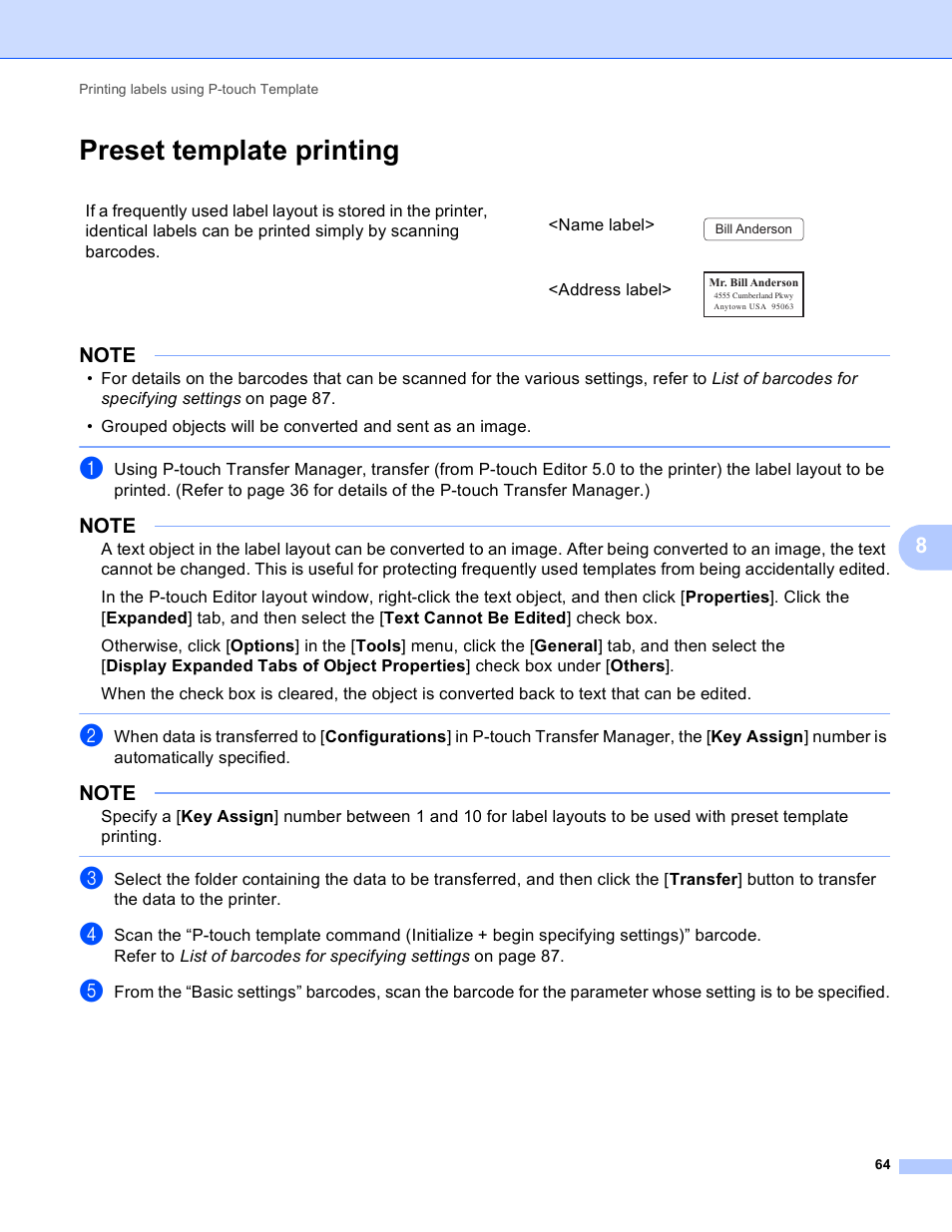 Preset template printing | Brother TD-2120N User Manual | Page 68 / 94