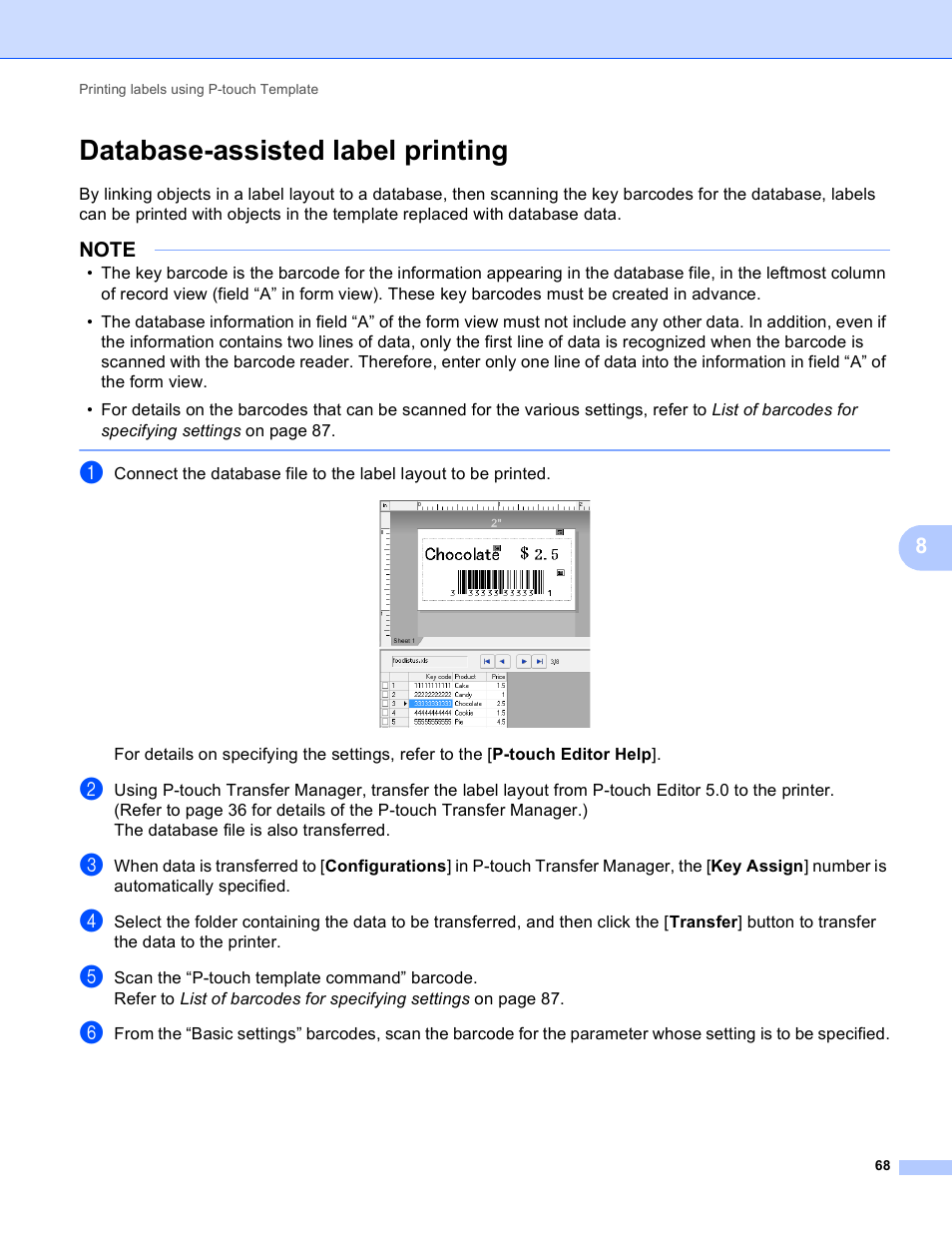 Database-assisted label printing | Brother TD-2120N User Manual | Page 72 / 94