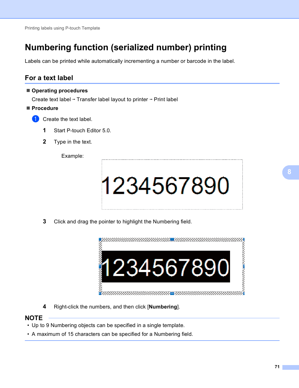 Numbering function (serialized number) printing, For a text label | Brother TD-2120N User Manual | Page 75 / 94