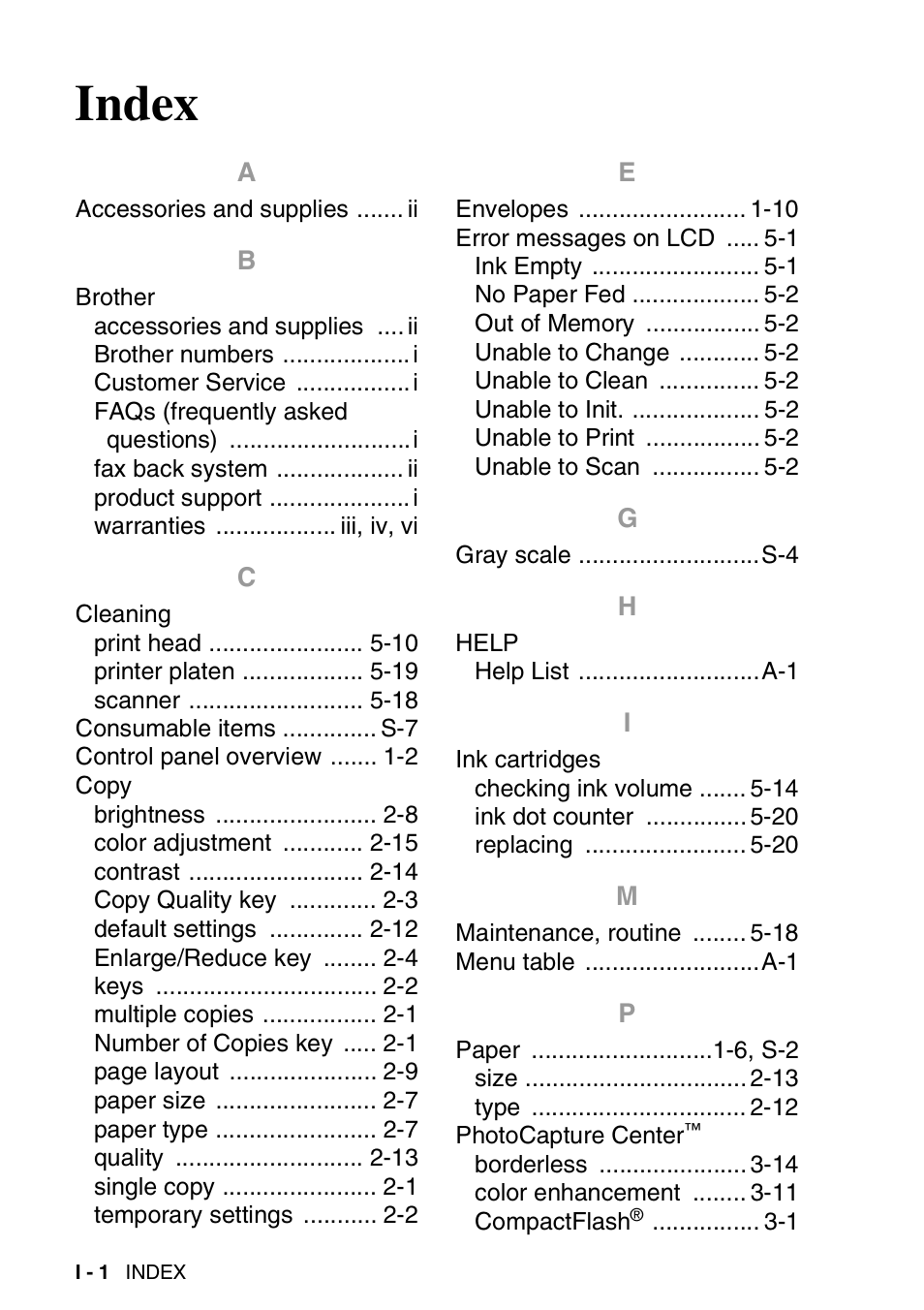 Index | Brother DCP-110C User Manual | Page 104 / 107
