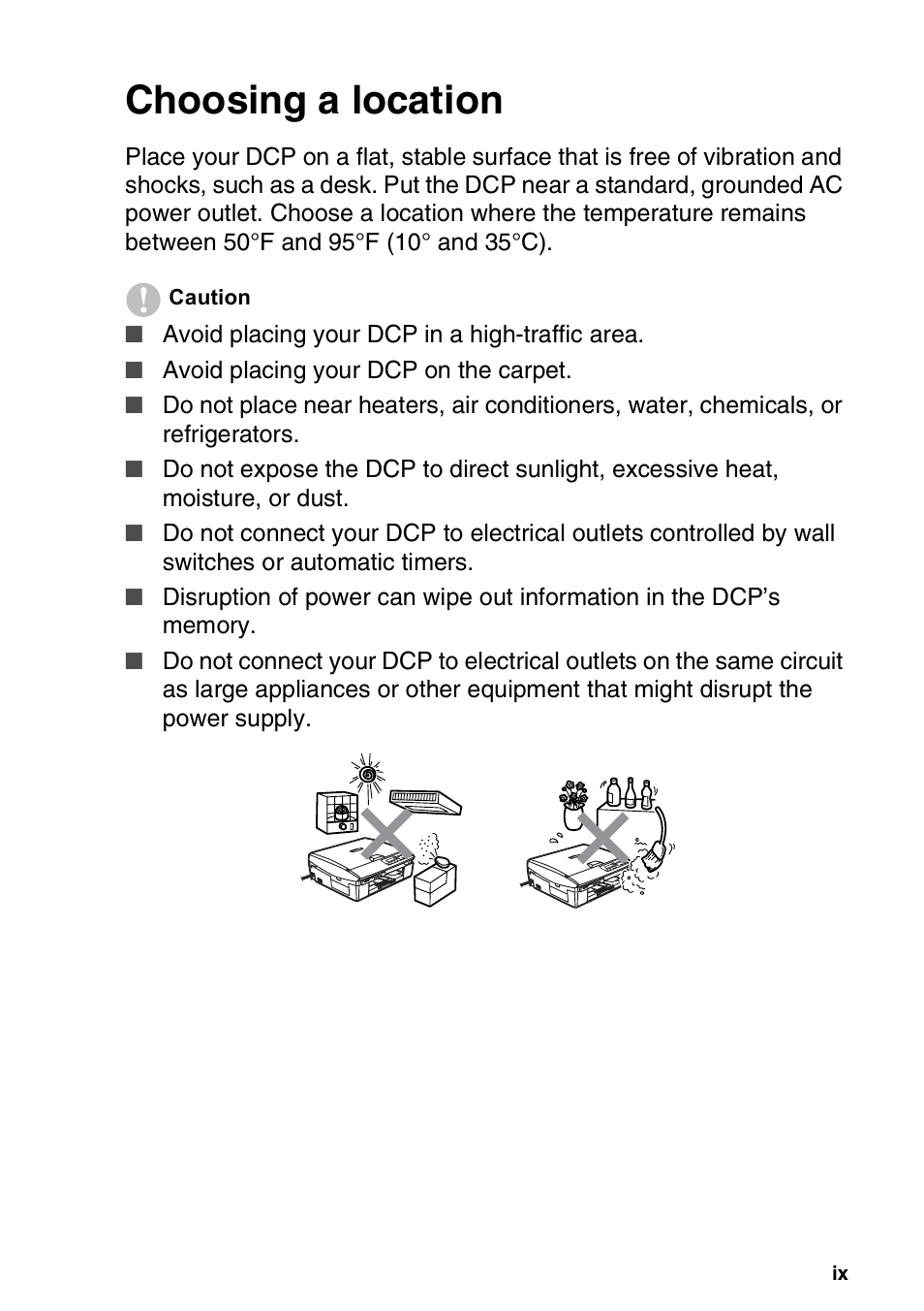 Choosing a location | Brother DCP-110C User Manual | Page 11 / 107