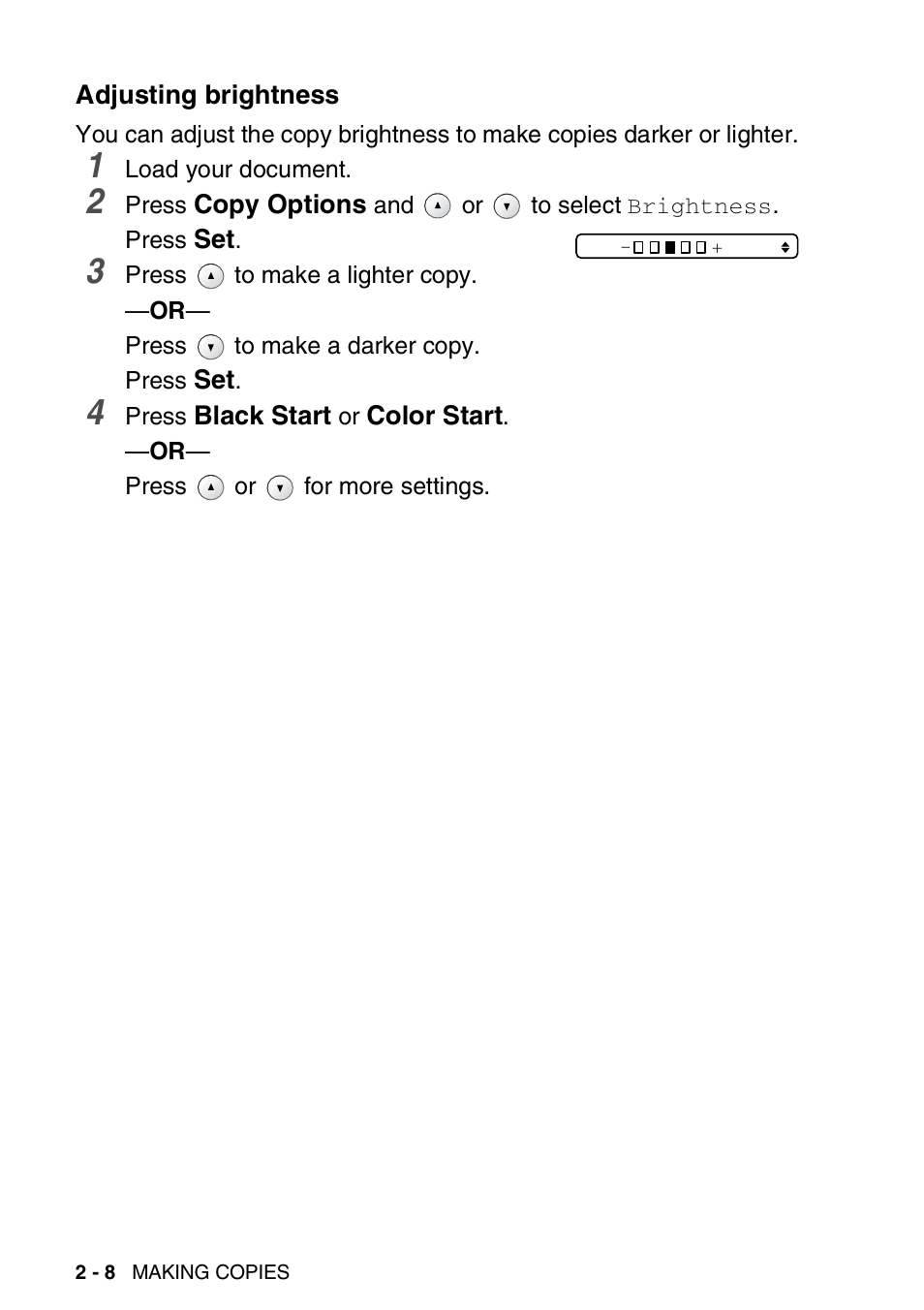 Adjusting brightness, Adjusting brightness -8 | Brother DCP-110C User Manual | Page 36 / 107
