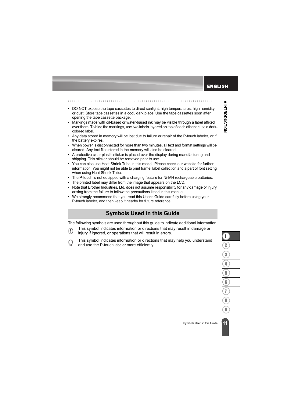 Symbols used in this guide | Brother PT-H300 User Manual | Page 17 / 73