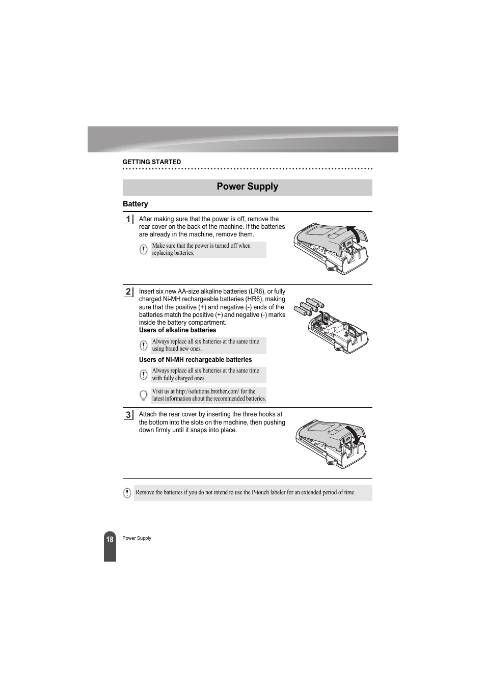 Power supply, Battery | Brother PT-H300 User Manual | Page 24 / 73