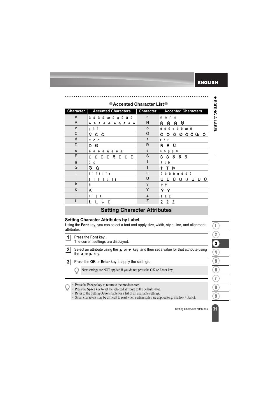 Setting character attributes, Setting character attributes by label | Brother PT-H300 User Manual | Page 37 / 73