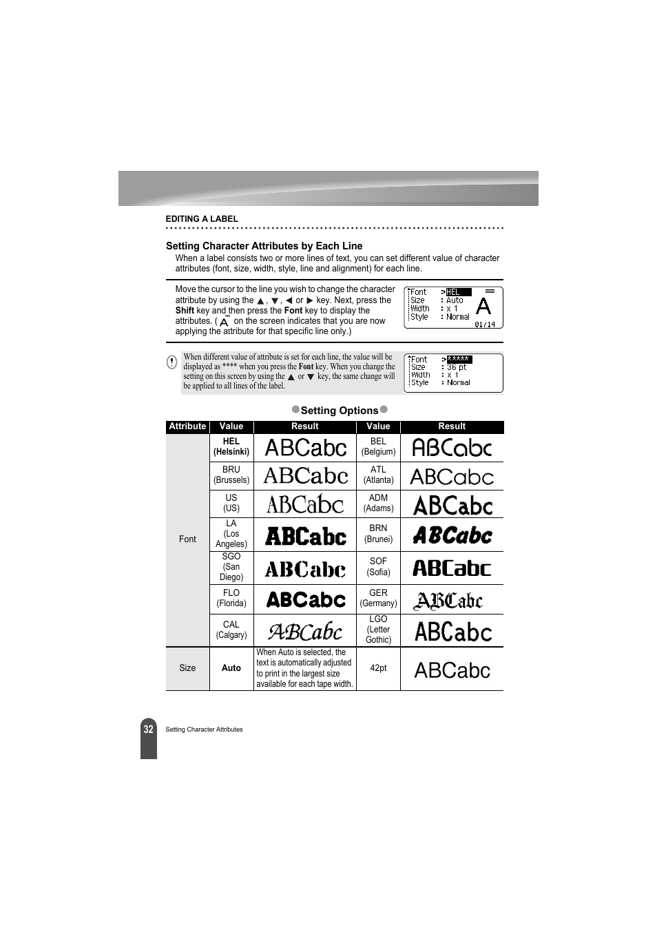 Setting character attributes by each line | Brother PT-H300 User Manual | Page 38 / 73