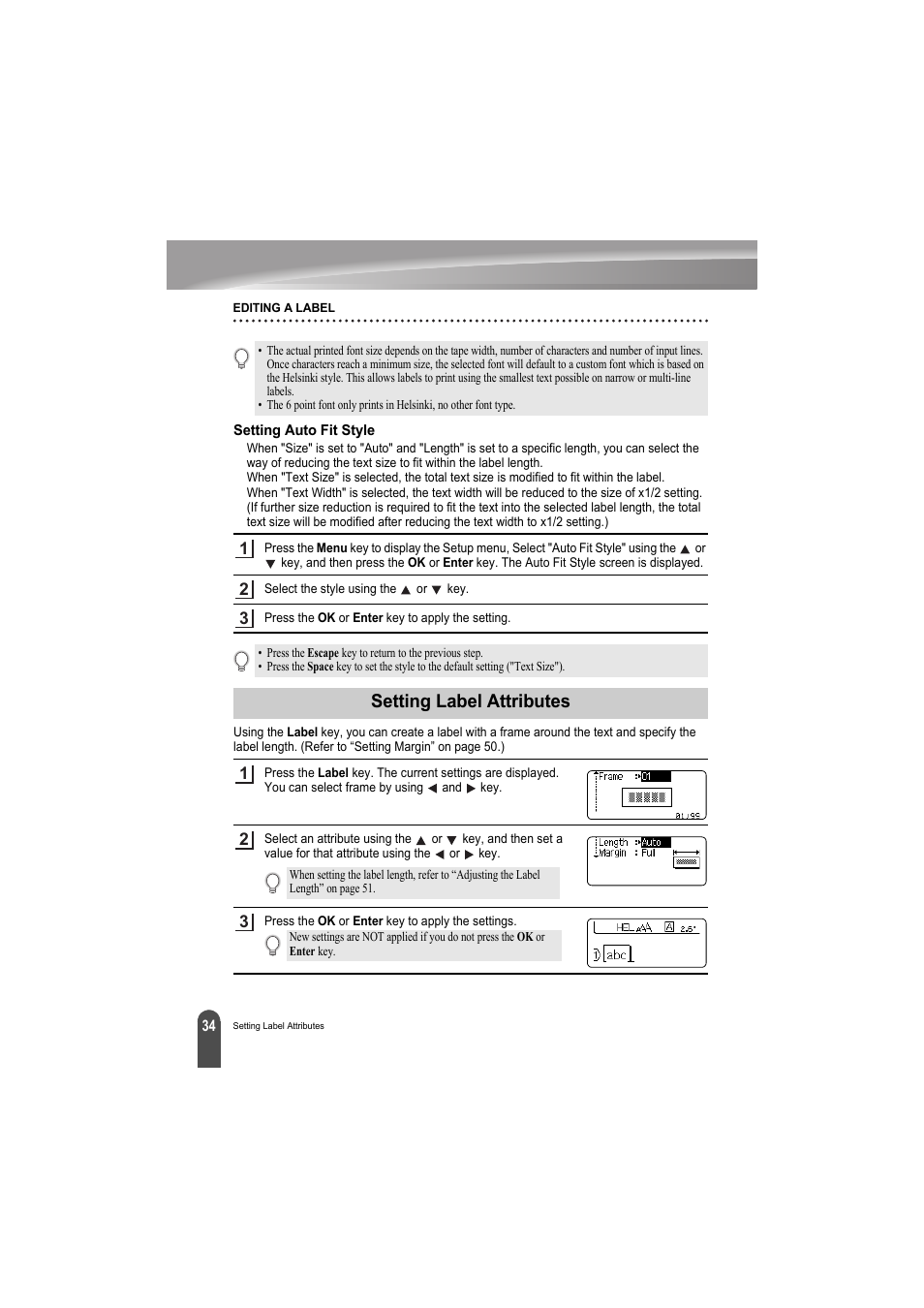 Setting auto fit style, Setting label attributes | Brother PT-H300 User Manual | Page 40 / 73