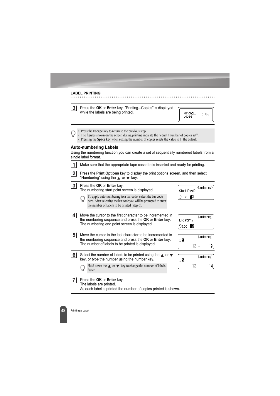 Auto-numbering labels | Brother PT-H300 User Manual | Page 54 / 73