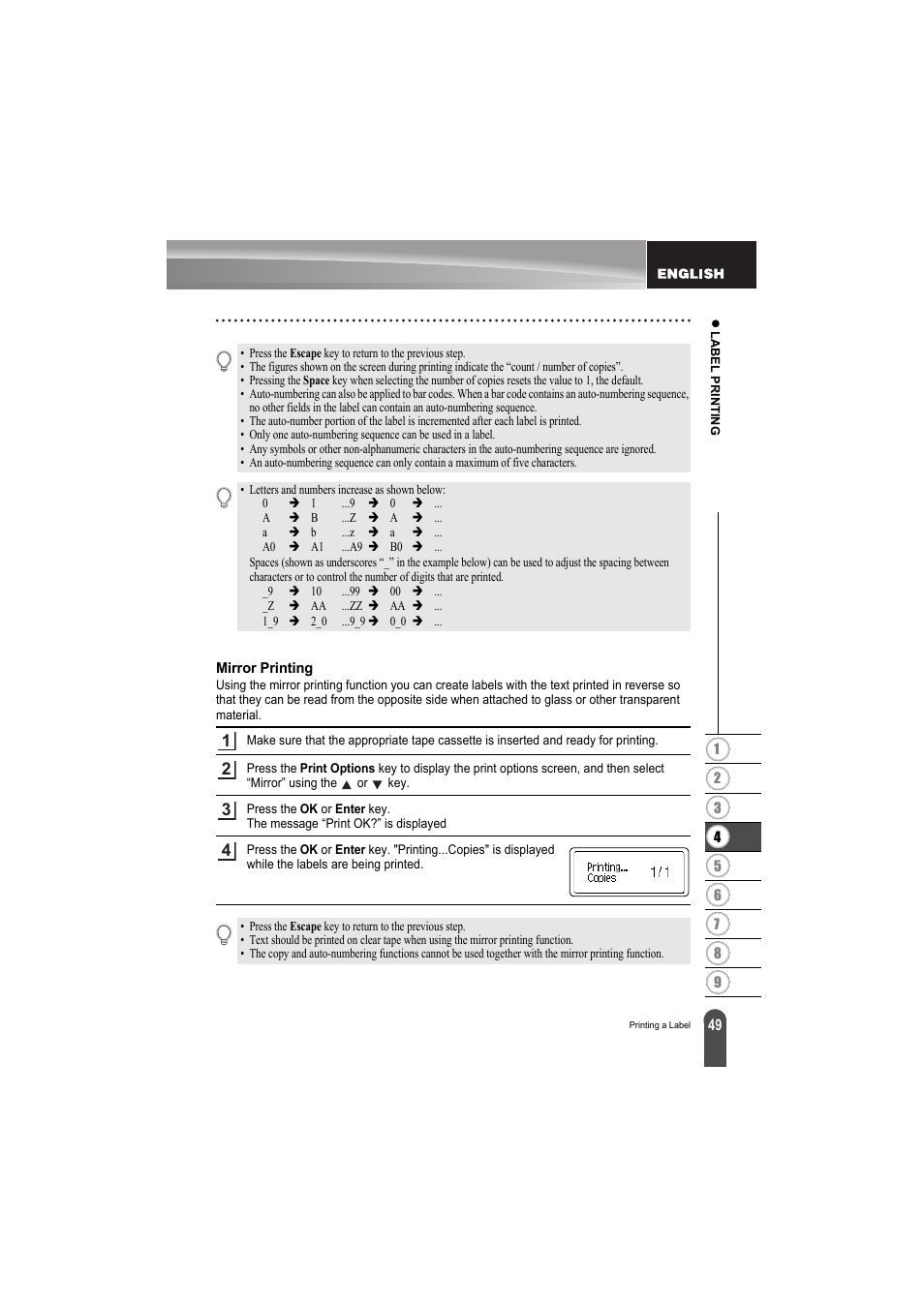 Mirror printing | Brother PT-H300 User Manual | Page 55 / 73