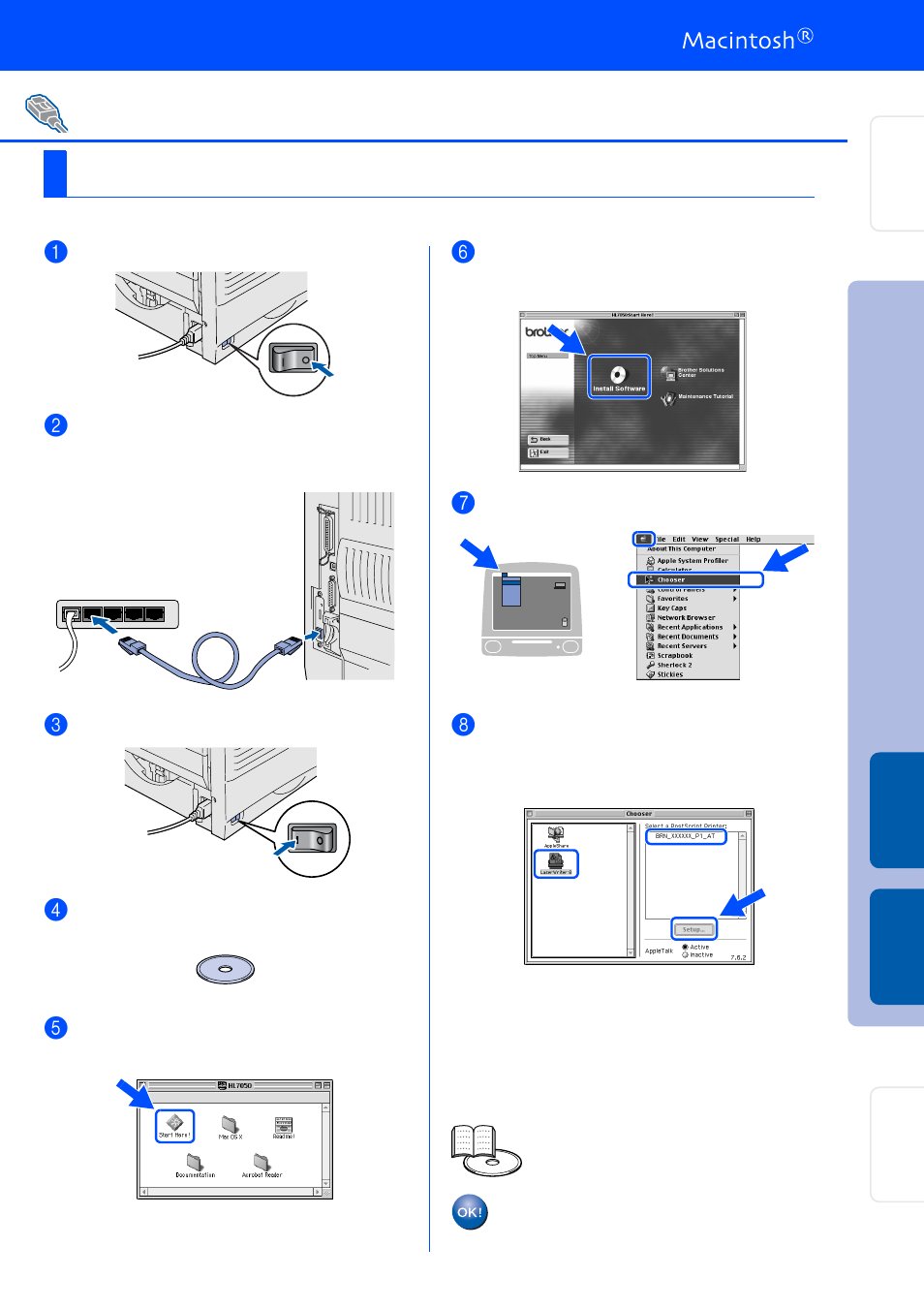 For network interface cable users, For mac® os 8.6 to 9.2 users, For mac | Os 8.6 to 9.2 users | Brother HL-7050 User Manual | Page 27 / 35