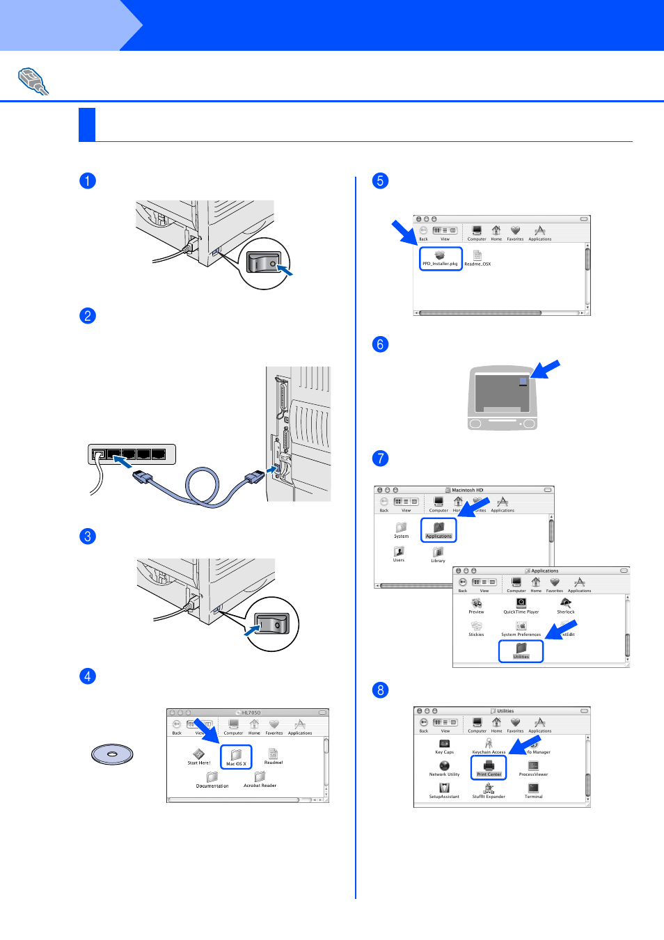 For mac® os x 10.1 users, For mac, Step 2 | Installing the driver, Os x 10.1 users, For network interface cable users | Brother HL-7050 User Manual | Page 28 / 35