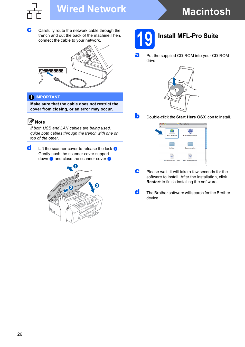19 install mfl-pro suite, Macintosh wired network, Install mfl-pro suite | Brother MFC-255CW User Manual | Page 26 / 46
