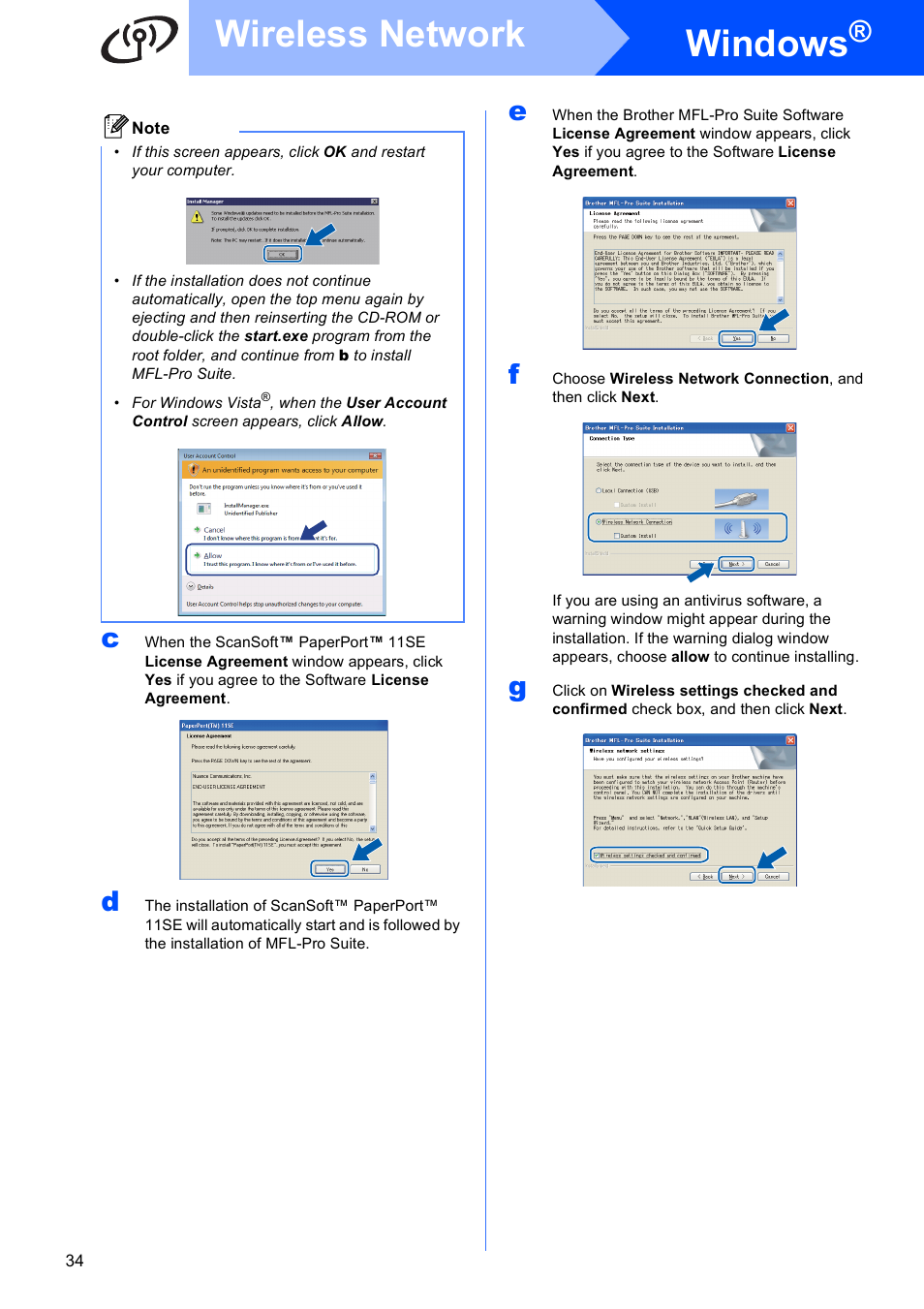 Windows, Wireless network | Brother MFC-255CW User Manual | Page 34 / 46