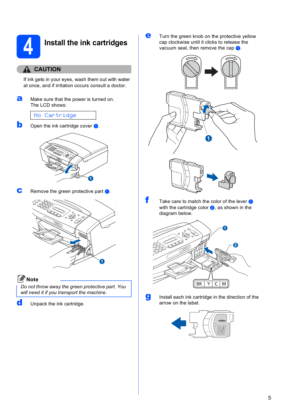 4 install the ink cartridges, Install the ink cartridges | Brother MFC-255CW User Manual | Page 5 / 46