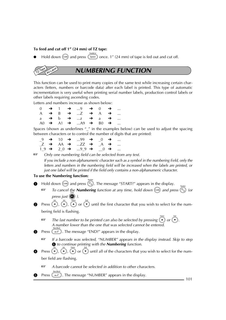 Numbering function, Función de numeración | Brother PT-2600 User Manual | Page 108 / 250