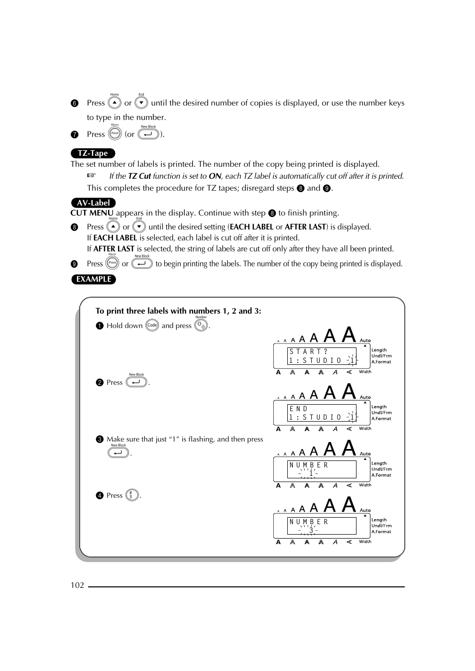 7 press p (or _), 1 hold down c and press o, 2 press | 4 press 3 | Brother PT-2600 User Manual | Page 109 / 250